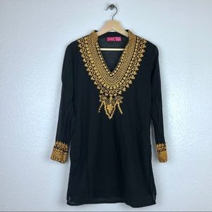 Ranee's black and gold embroidered tunic